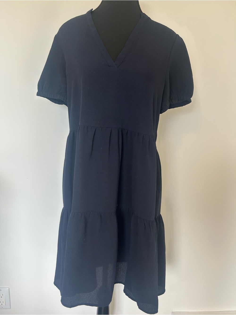 Only Navy V-Neck Tiered Short Sleeve Dress